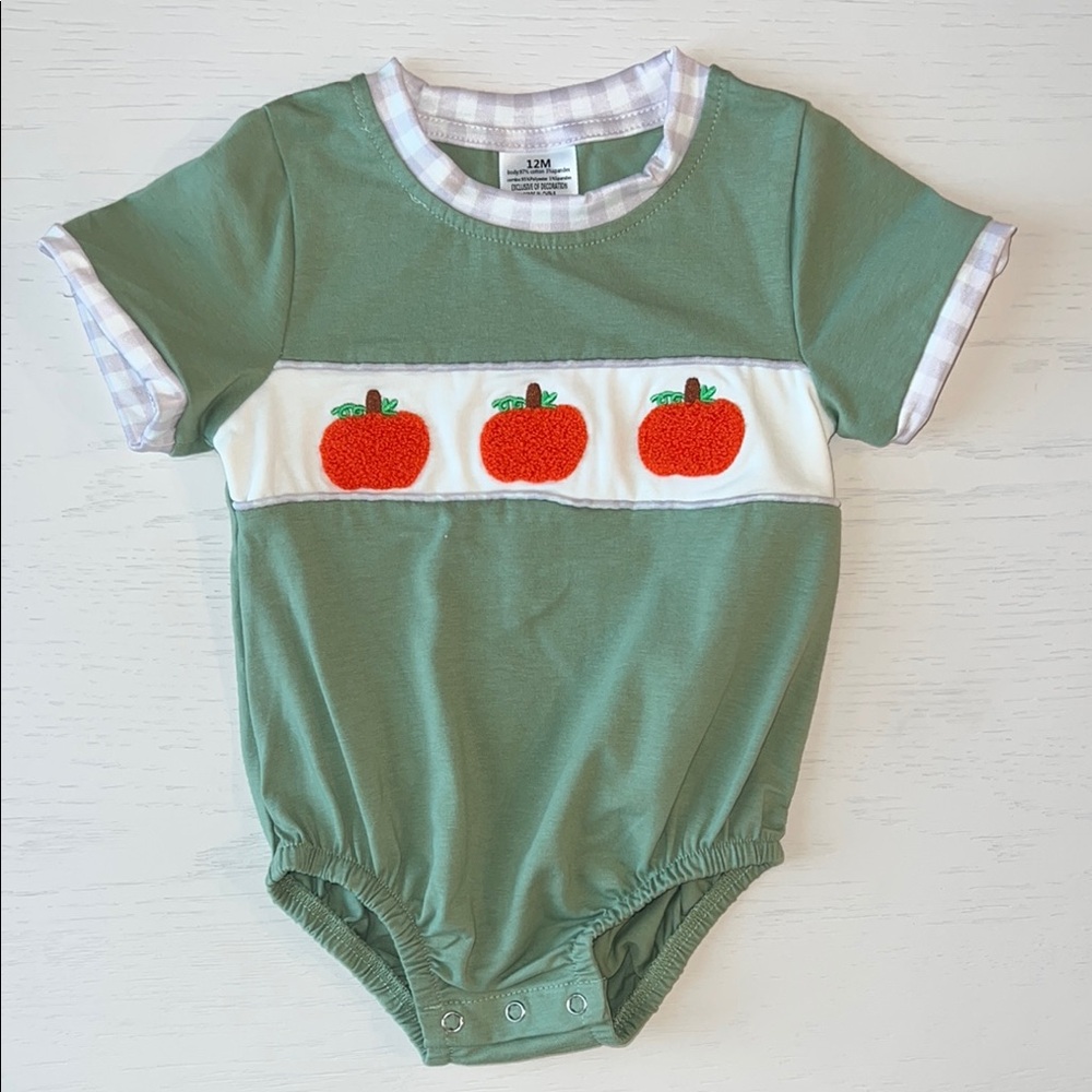 🎃 Rylee Faith Designs Pumpkin Baby Boy Onesie Bodysuit Romper 18 months